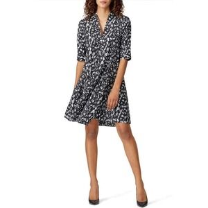 Derek Lam Collection Womens Feather Scarf Neck Dress 38 Black White 3/4 Sleeve